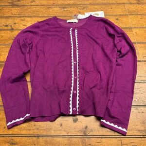 Belle Poque Women's Purple Cardigan Sweater with Scalloped Trim and‎ Buttons